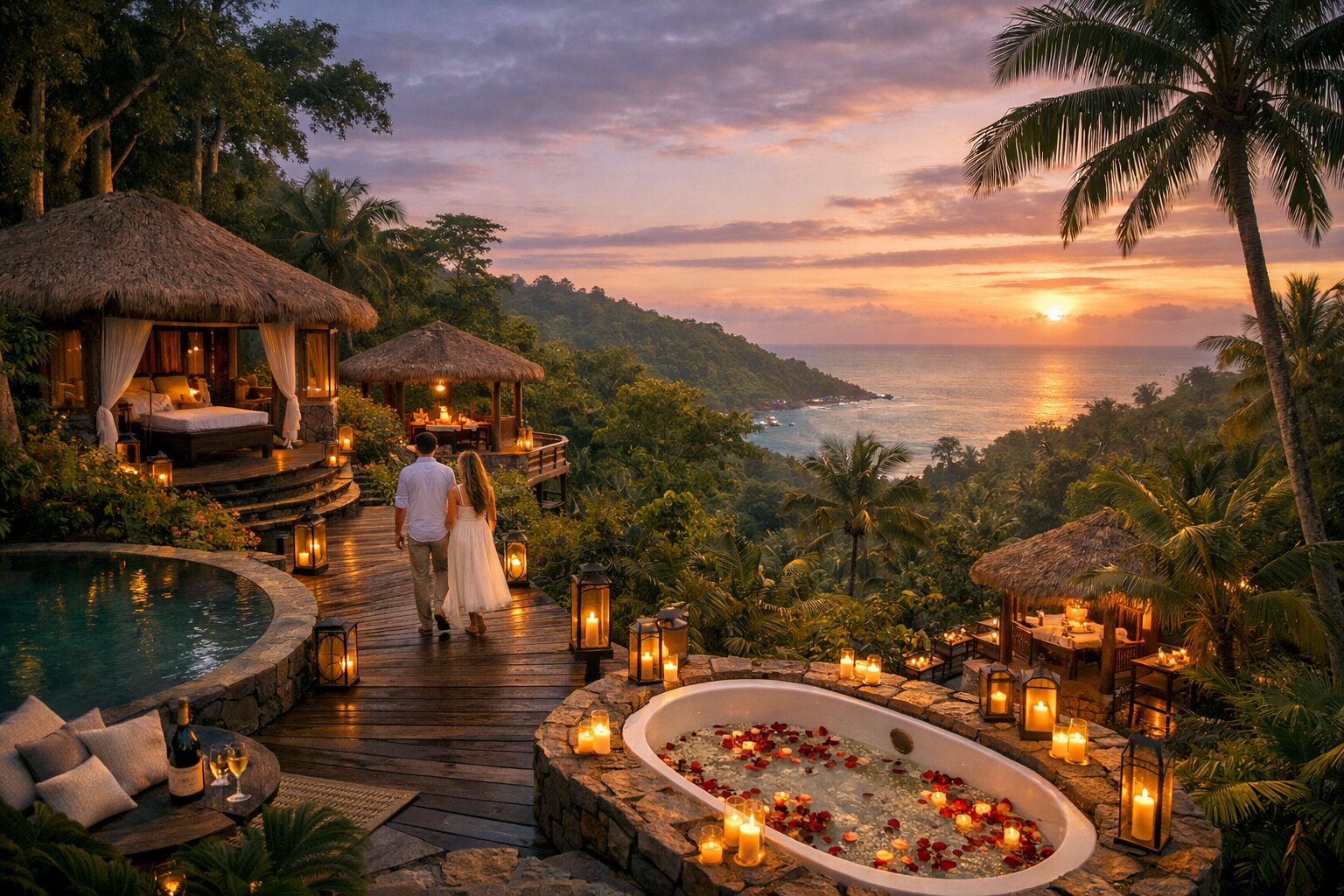 Couple holding hands on a romantic getaway in luxurious resort for swingers