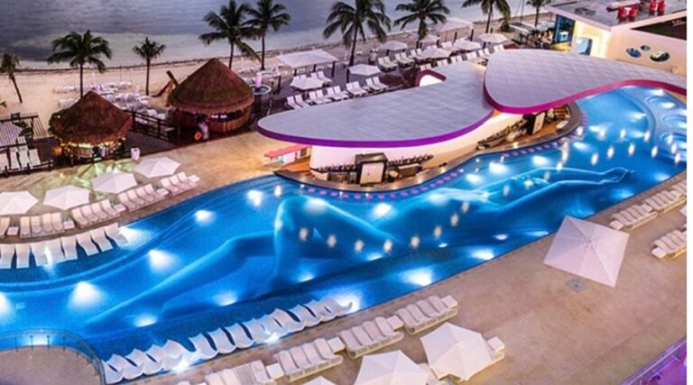 swinger resort pool from arial view.