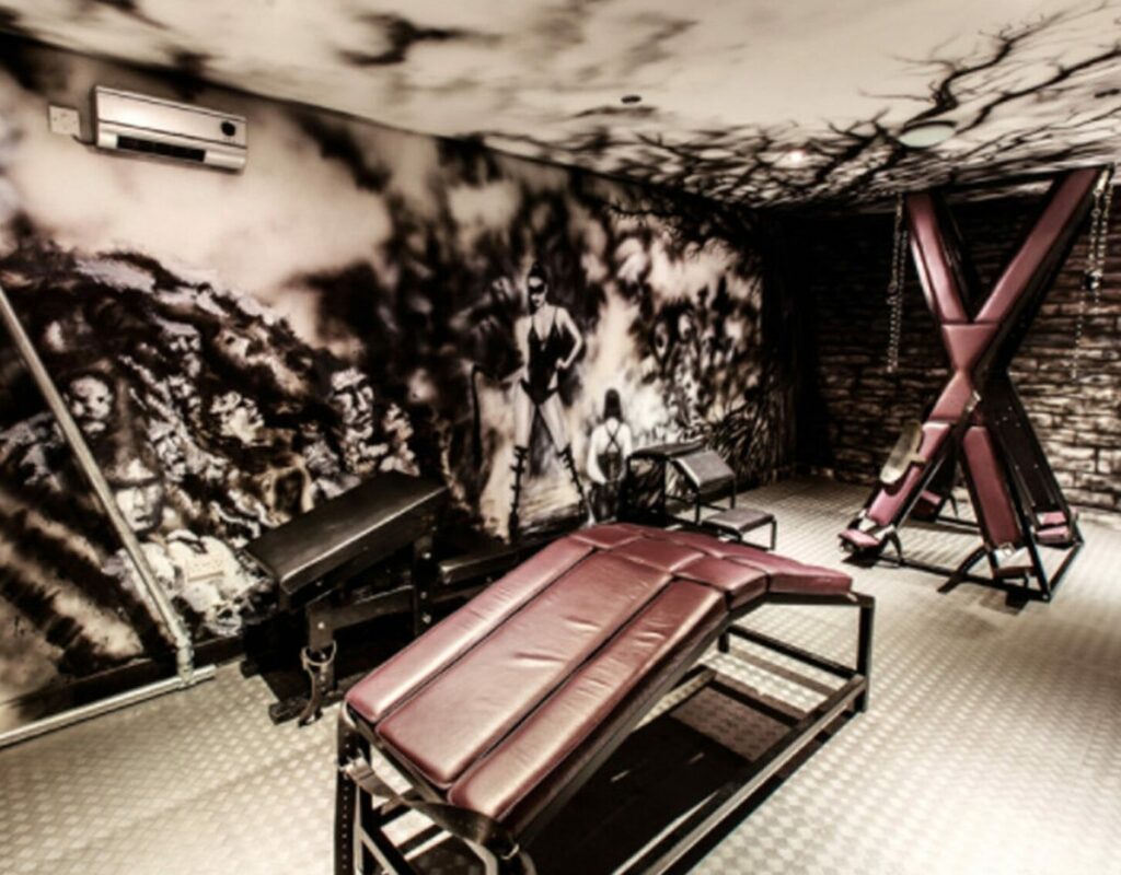 Dungeon at Quest Swingers Club in Leeds with equipments such as torture table and St.Andrew's Cross